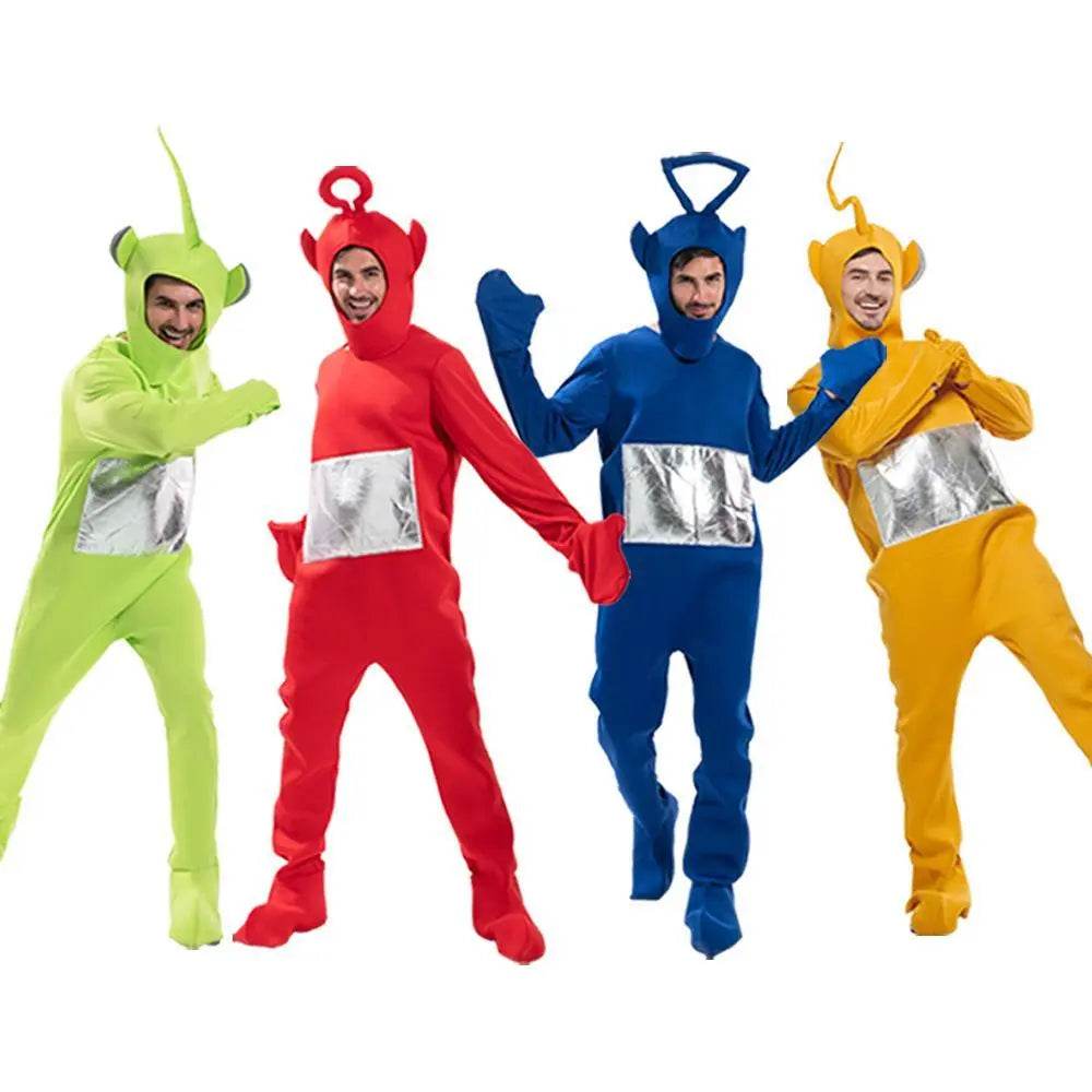 Teletubbies Pajamas Tinky Winky Dipsy Po Laa-Laa Coral Fleece Pajamas Onesies for Adults - zzcosplay