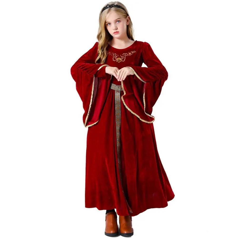 Vintage Court Ball Trumpet Sleeves Dress Outfits Halloween Carnival Cosplay Costume For Kids - zzcosplay
