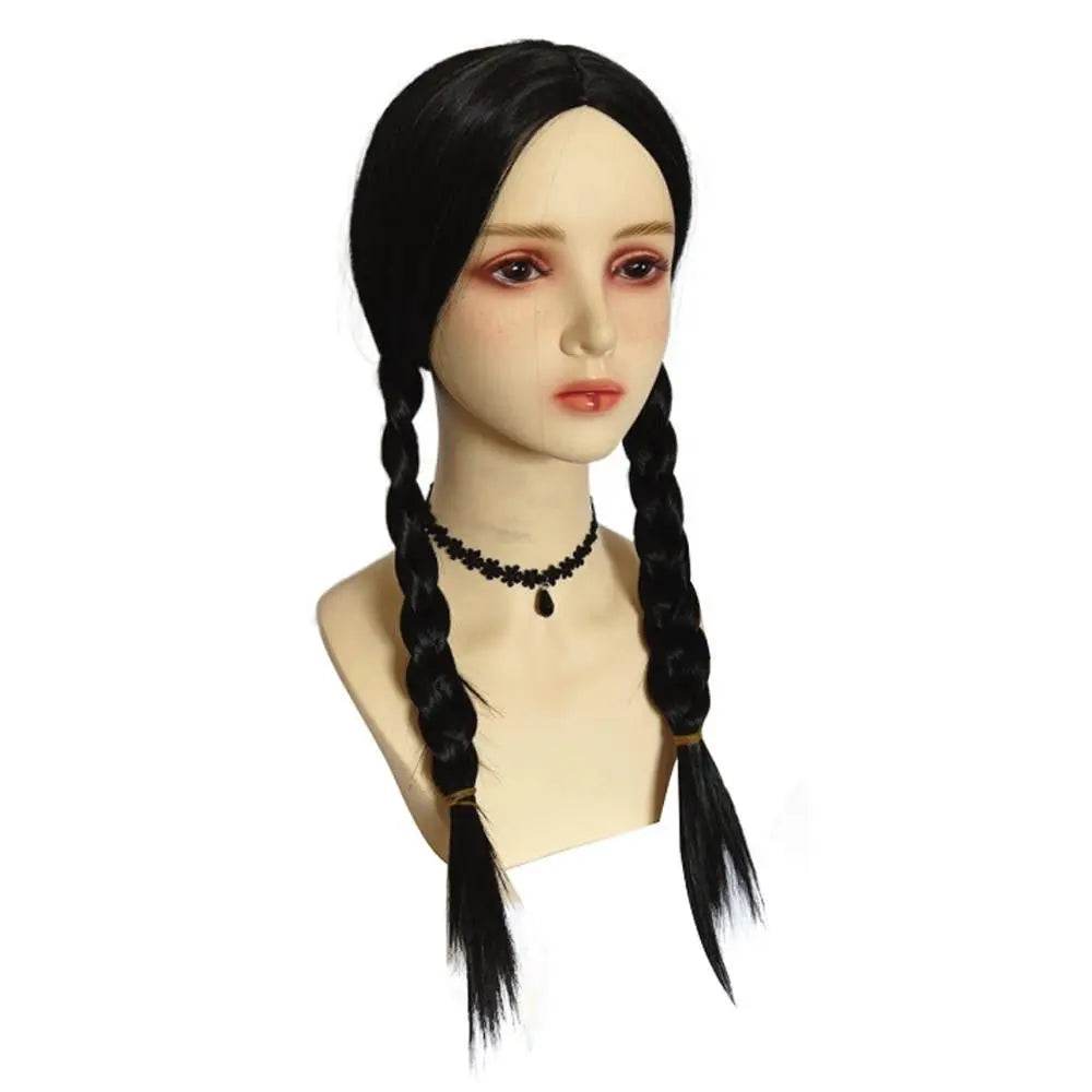 Wednesday Addams Wig The Addams Family Cosplay Black middle part braid wigs For Adult - zzcosplay