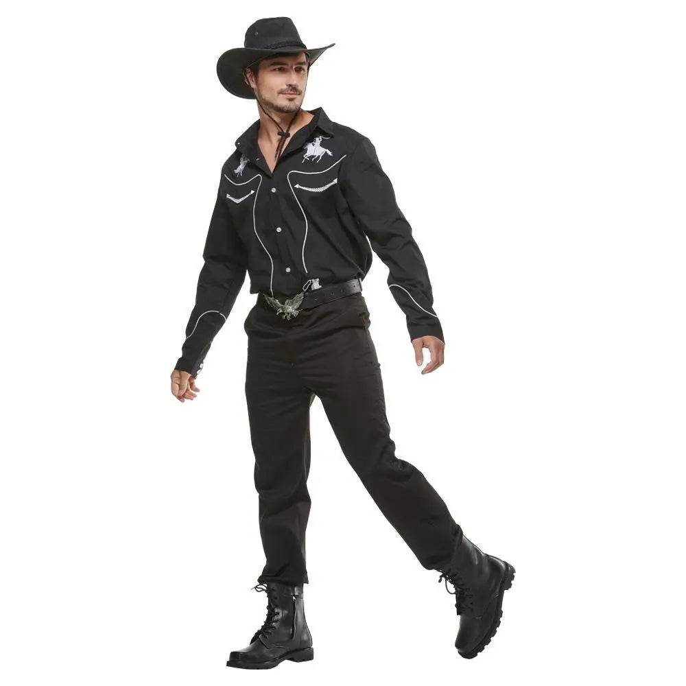 Western Cowboy Gunman Shirts Costume Cosplay Halloween Bar Party Drama wild west fancy dress For Men - zzcosplay