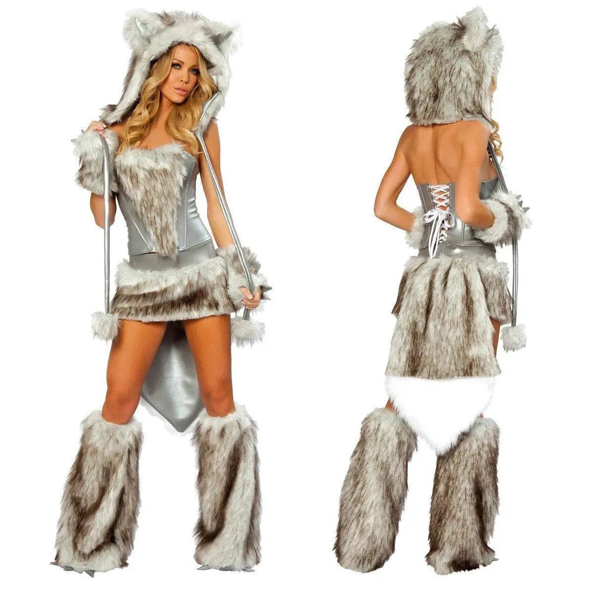Catwoman Faux Fur Furry Animal Halloween Costume Cosplay Fancy Dress Women - zzcosplay