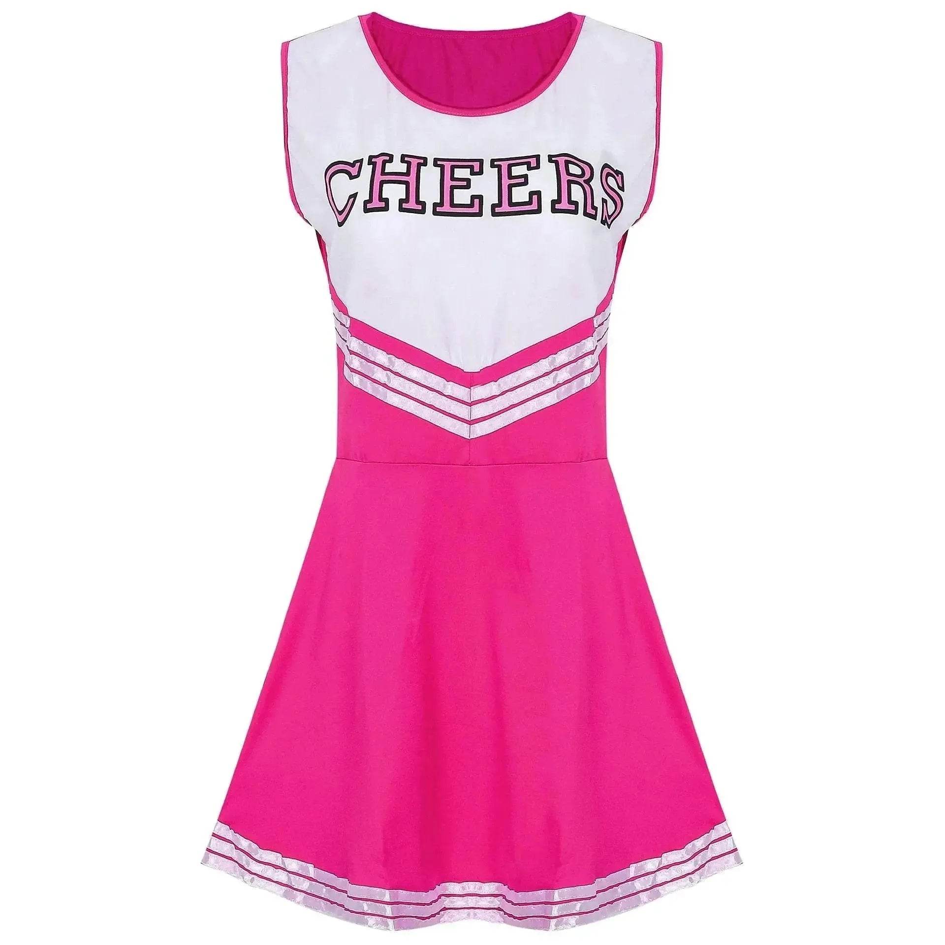 Women Cheerleader Costume Outfit With Poms Fancy Uniform Sports Dress - zzcosplay