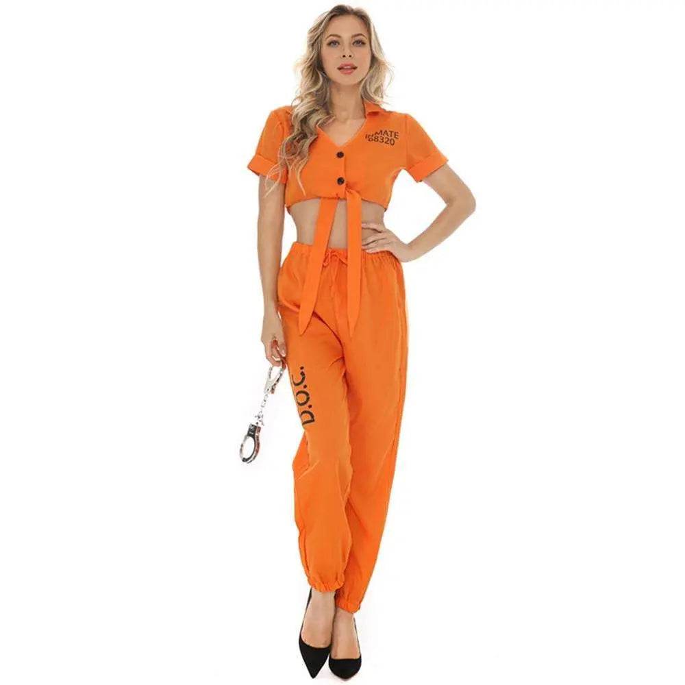 Women Prisoner Costume Halloween Cosplay Jumpsuit Female - zzcosplay