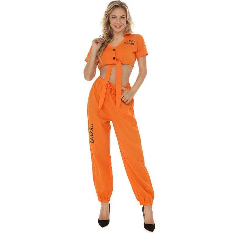 Women Prisoner Costume Halloween Cosplay Jumpsuit Female - zzcosplay