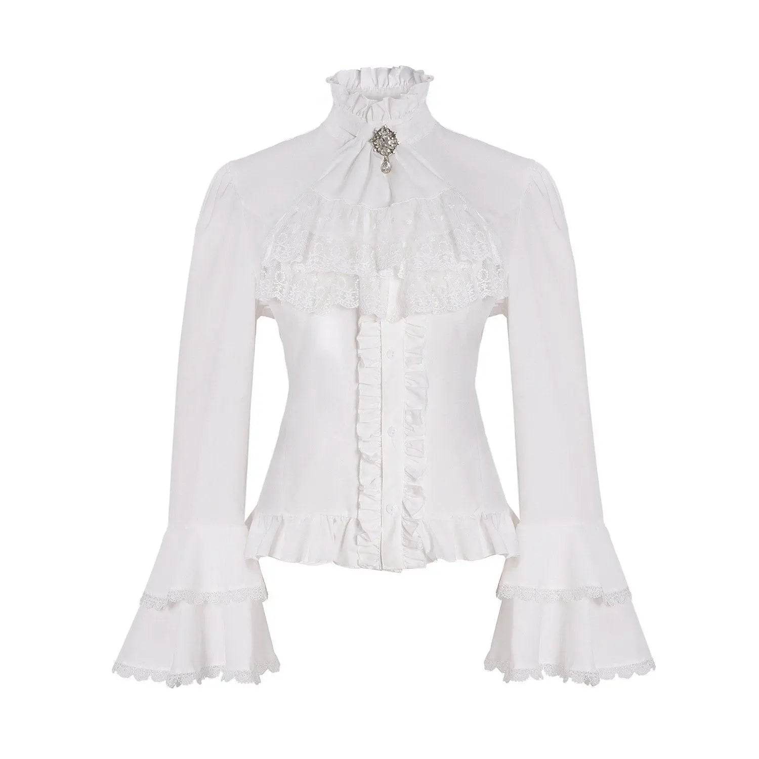 Women's Lolita Palace Retro Blouse Long Bell Sleeve Ruffled Shirt - zzcosplay