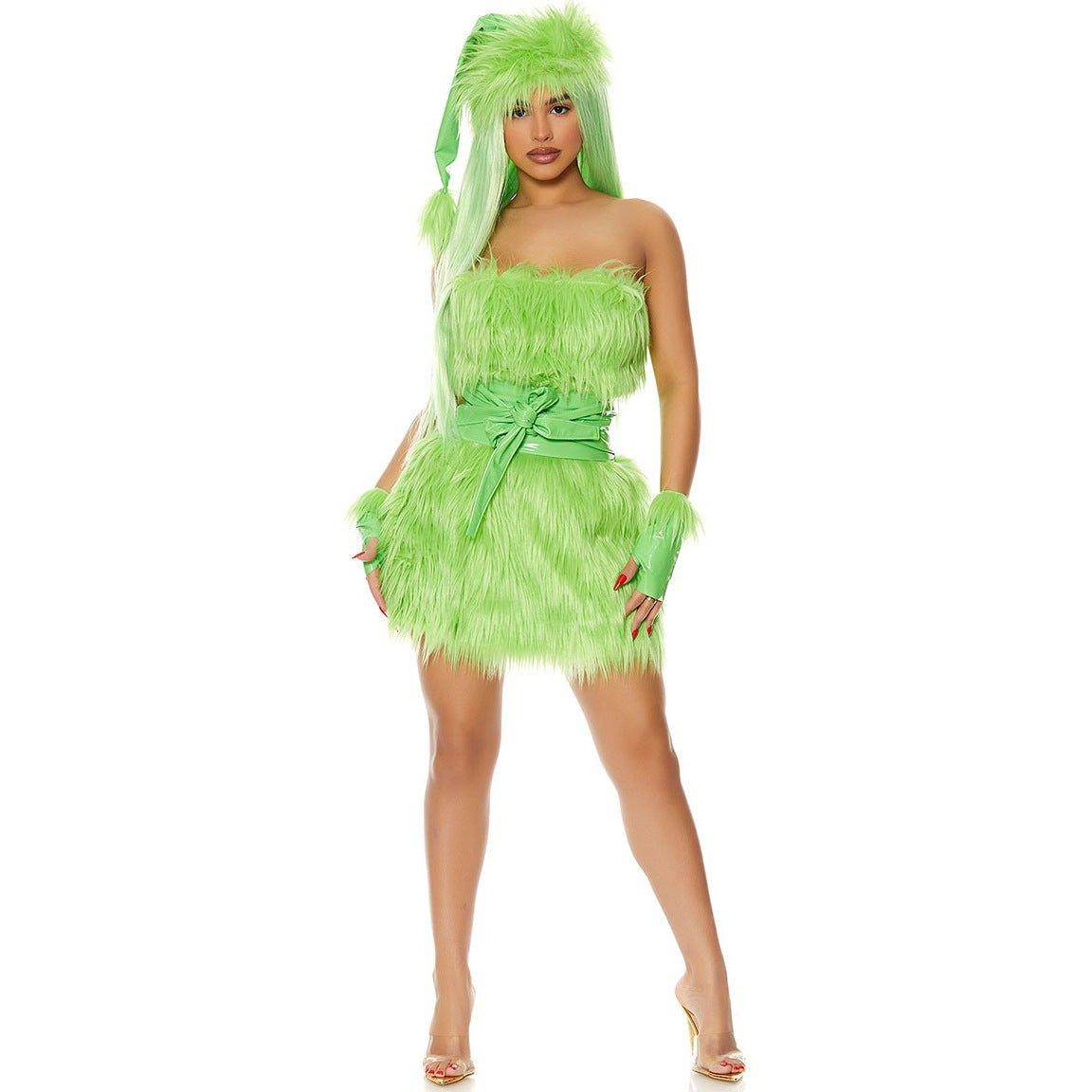 Adult The Grinch Costume Dress with Gloves for Halloween Christmas - zzcosplay
