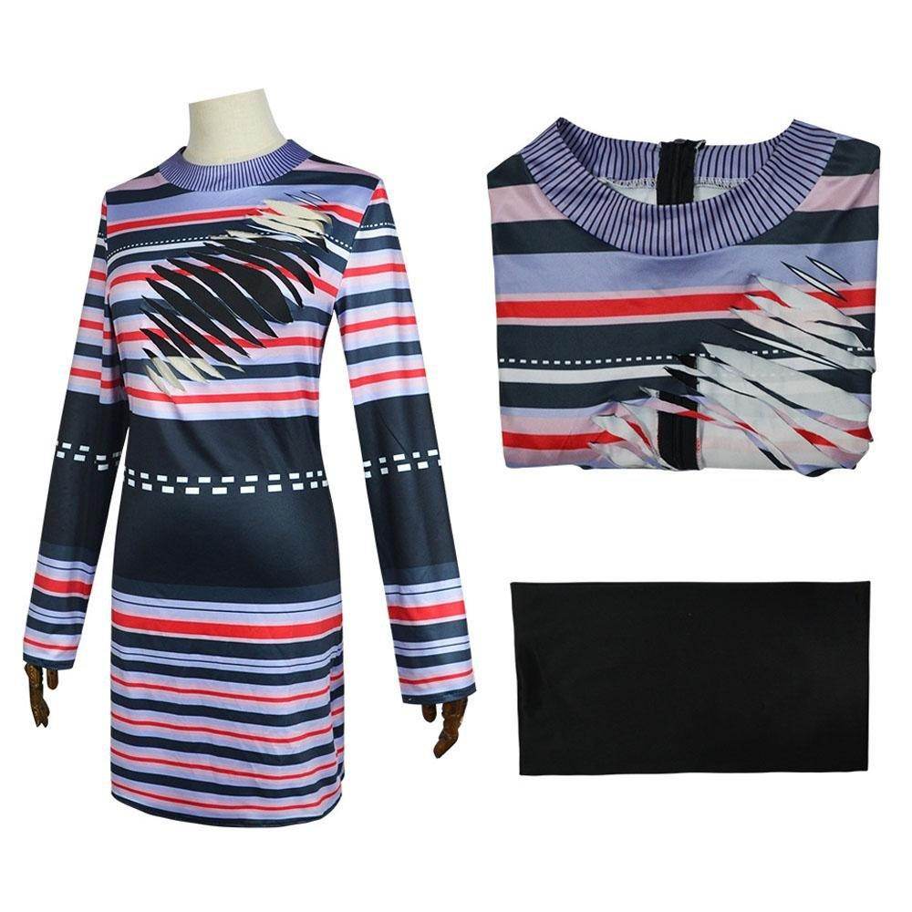 Astrid Deetz Costume Ball Dress Beetlejuice Skirt Striped Dress For Women Halloween - zzcosplay