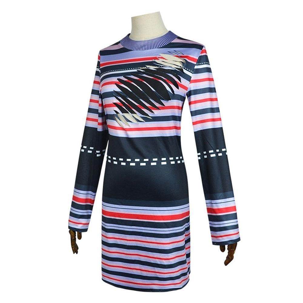 Astrid Deetz Costume Ball Dress Beetlejuice Skirt Striped Dress For Women Halloween - zzcosplay