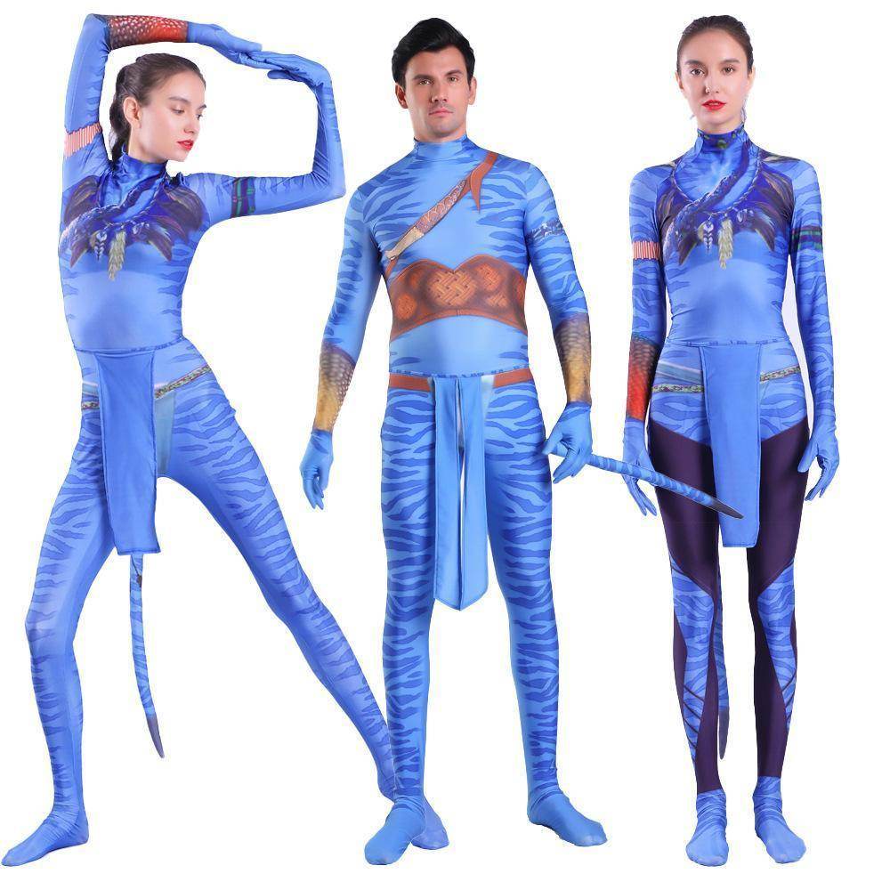 Avatar 2 Neytiri Battle Costume Tail Suit Unisex Jumpsuit Halloween Cosplay Zentai Bodysuit for Adult Kids - zzcosplay