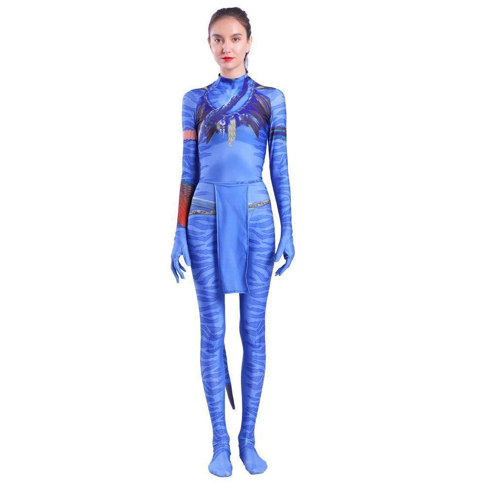 Avatar 2 Neytiri Battle Costume Tail Suit Unisex Jumpsuit Halloween Cosplay Zentai Bodysuit for Adult Kids - zzcosplay