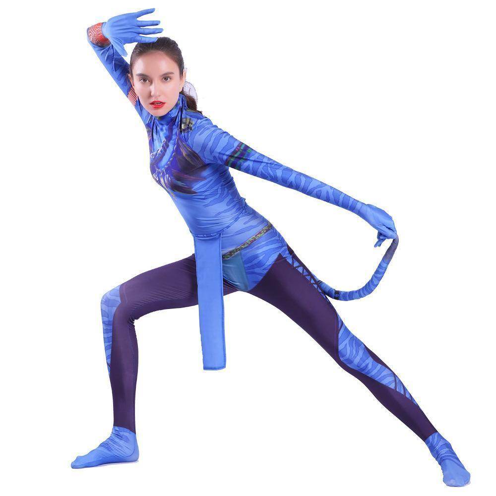 Avatar 2 Neytiri Battle Costume Tail Suit Unisex Jumpsuit Halloween Cosplay Zentai Bodysuit for Adult Kids - zzcosplay