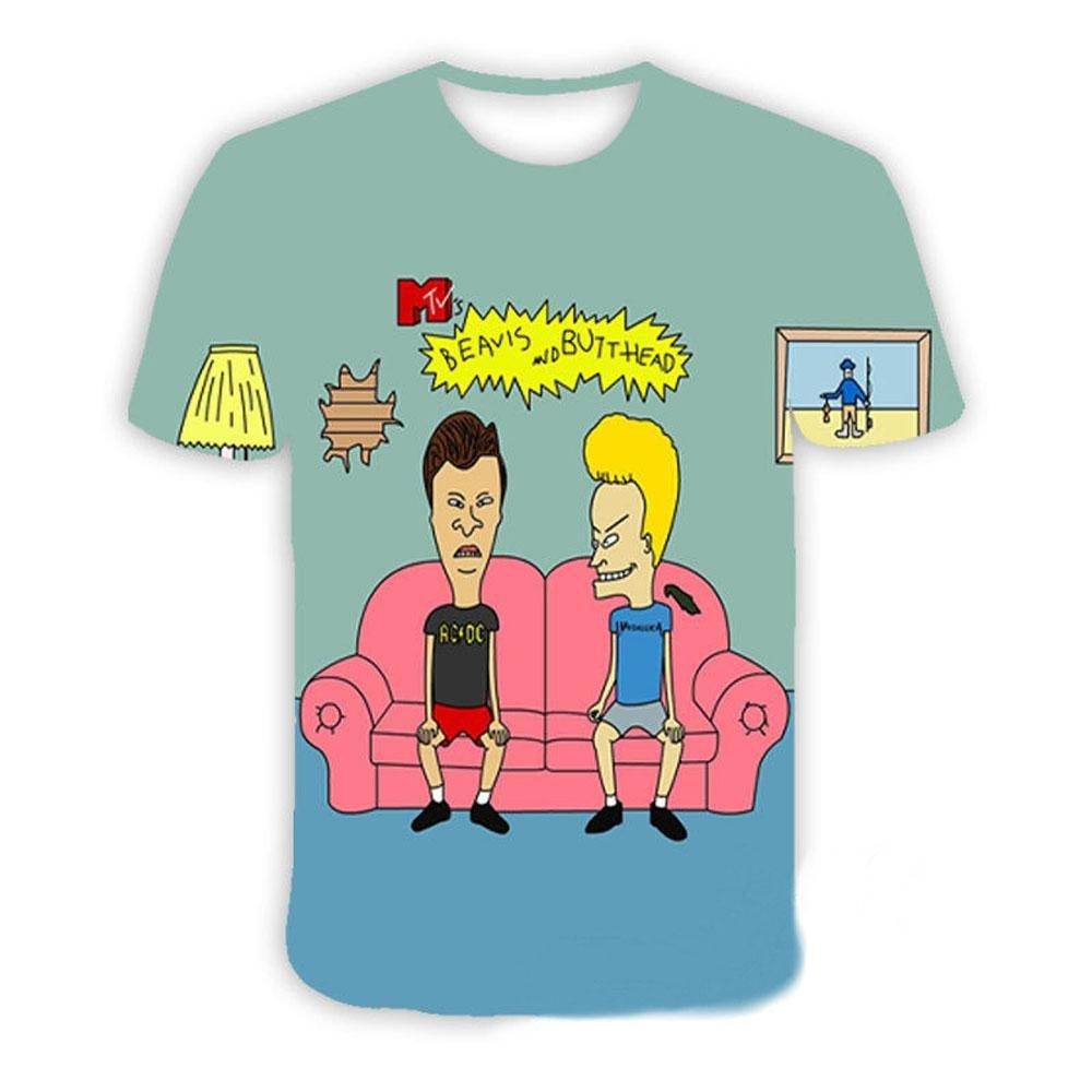 Beavis and butthead costumes round neck short sleeve men's 3D T-shirt - zzcosplay