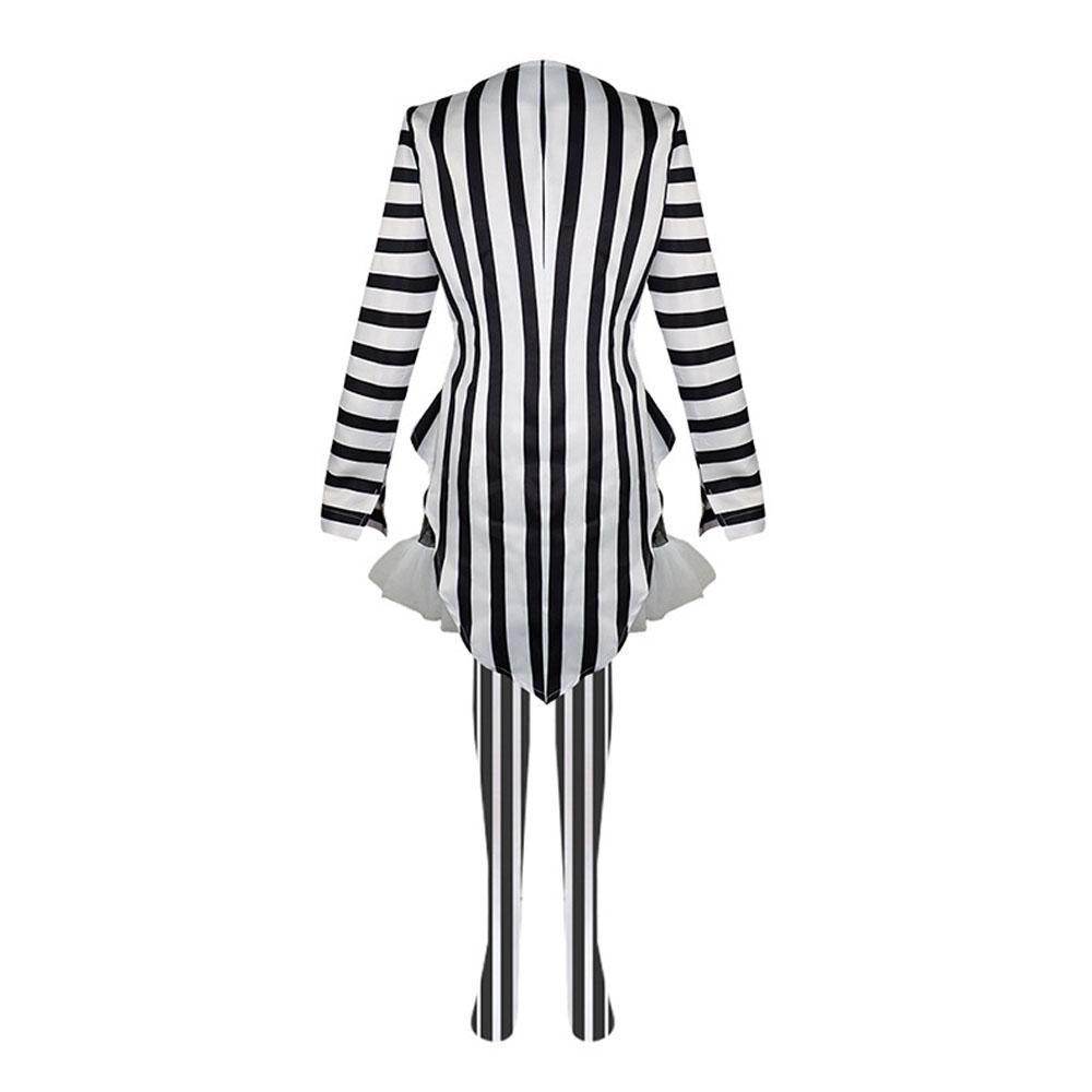 Beetlejuice 2 Costume Black and White Striped Women Dress Outfits - zzcosplay