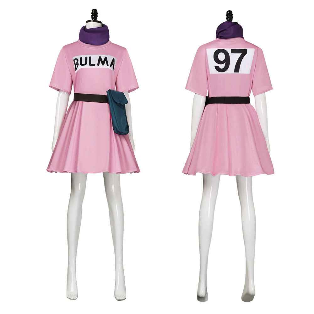 Bulma Cosplay Costume Pink Dress with Pouch