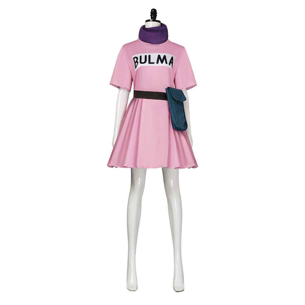 Bulma Cosplay Costume Pink Dress with Pouch