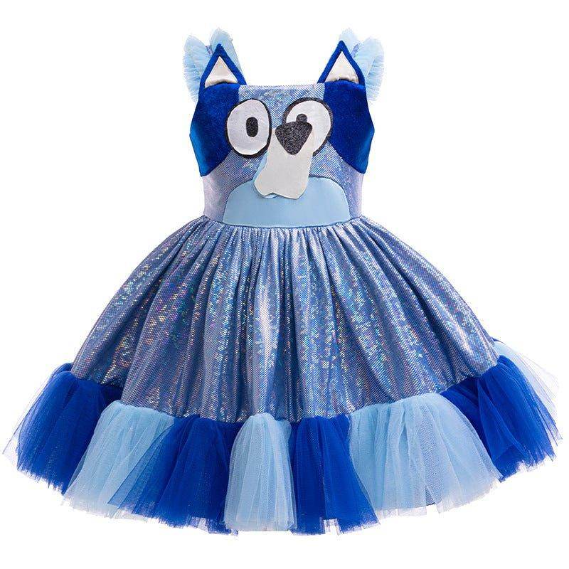 Girls' Bluey Princess Dress Costume Cartoon Print Cosplay Tutu for Kids - zzcosplay