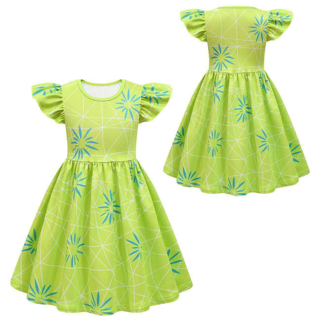 Inside Out Joy Cosplay Costume Dress for Girls Flutter Sleeve A Line Dress with Bag - zzcosplay