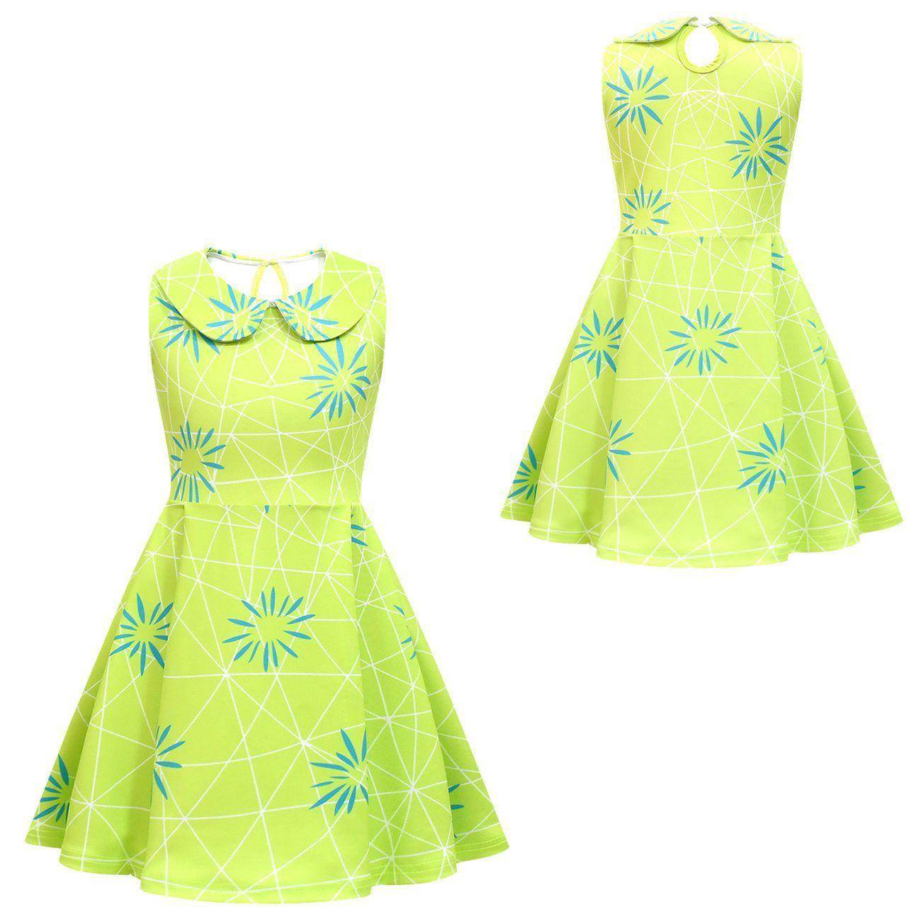 Inside Out Joy Costume Collared Dress for Girls Sleeveless Dress with Bag - zzcosplay
