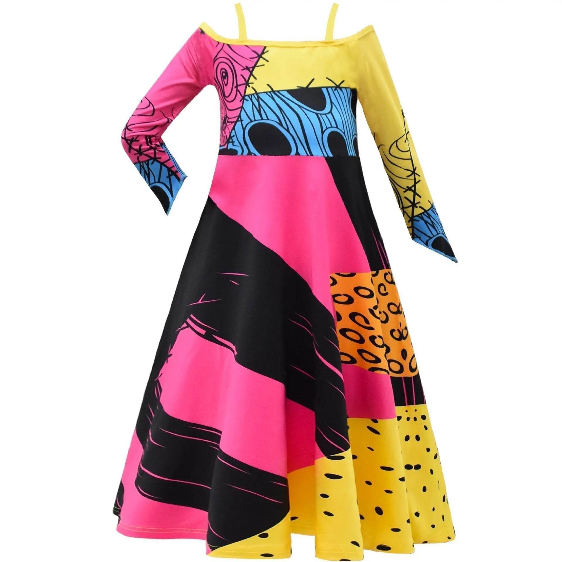 kids girl Sally Costume Party Dress The Nightmare Before Christmas Cosplay Halloween - zzcosplay