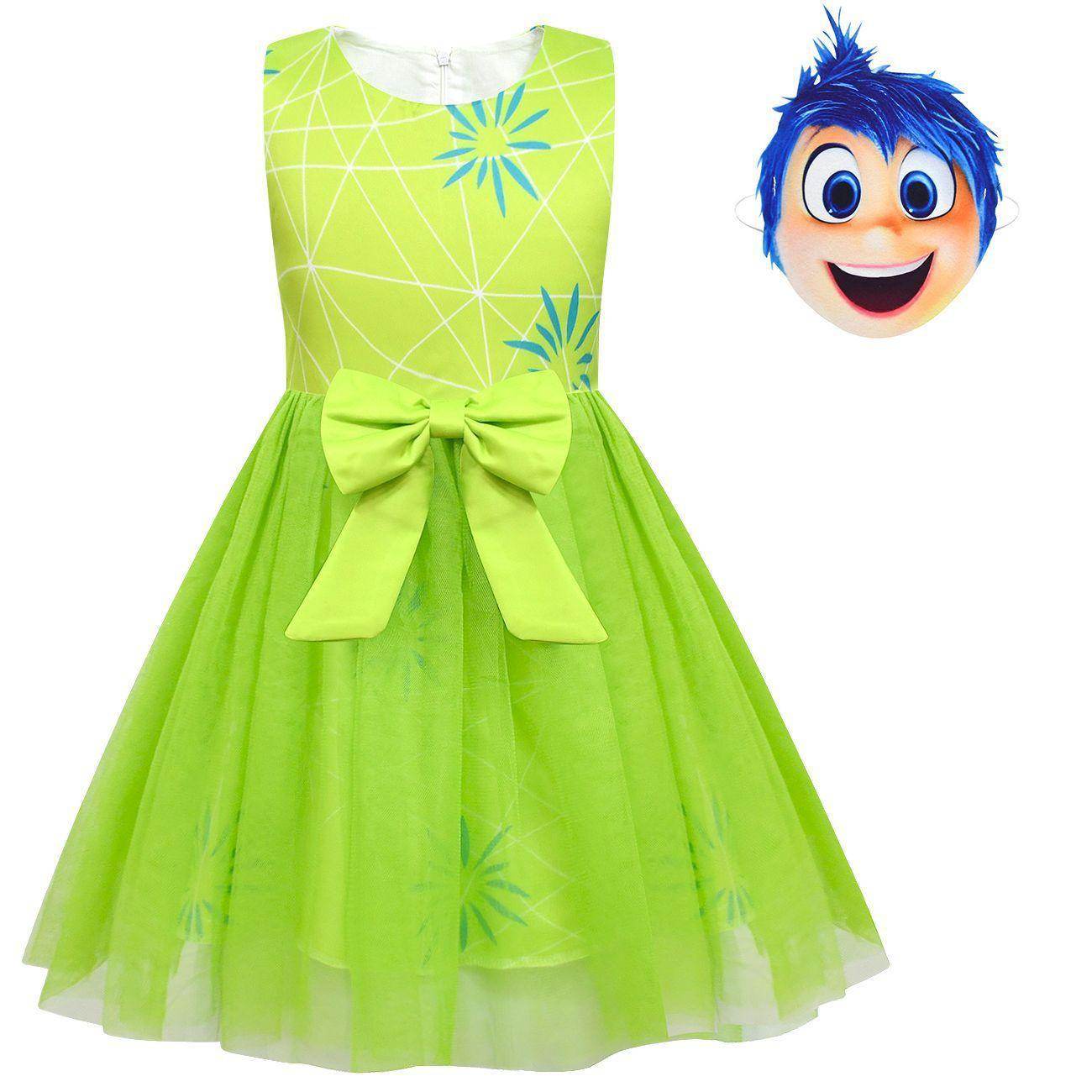 Kids' Inside Out Joy Tutu Dress Costume Cosplay Princess Gown with Bag and Mask - zzcosplay