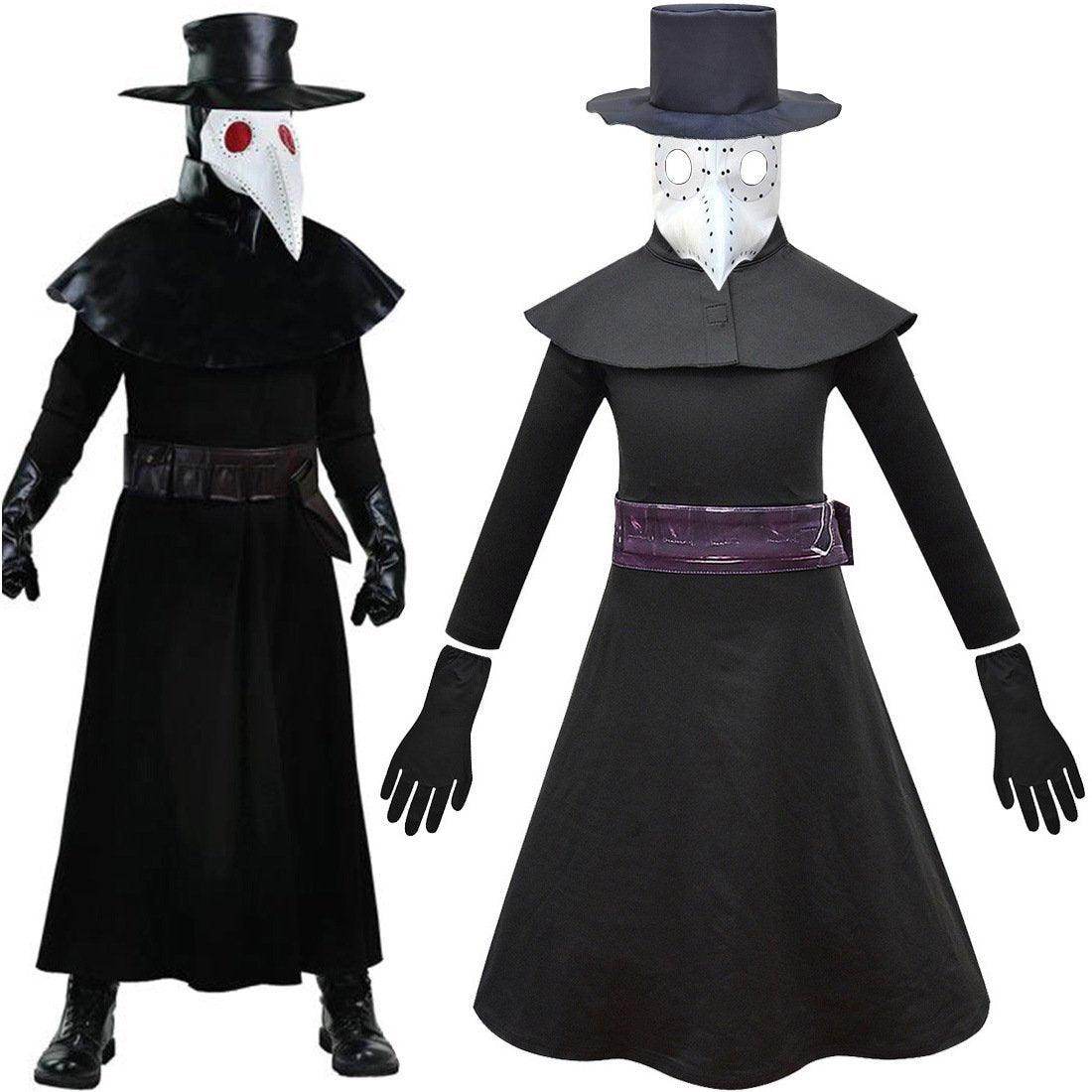 Kids Plague Doctor Cosplay Costume Long Robe Cape Outfits Steampunk Plague Doctor Cosplay Dress - zzcosplay