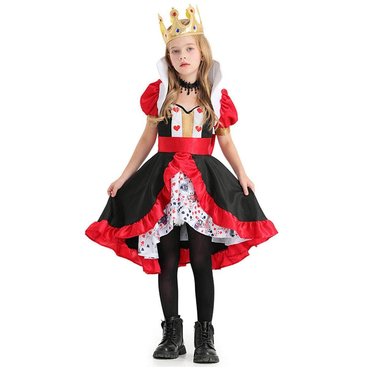 Queen of Hearts Costume Outfits Halloween Carnival Suit Cosplay For Kids - zzcosplay