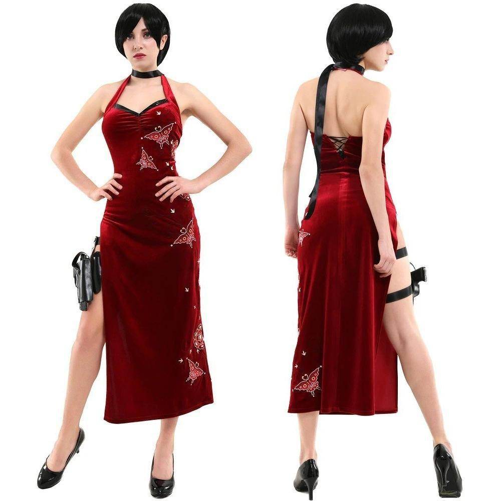 Resident Evil Ada Wong Lunar Costue Sleeveless cheongsam Slit Long Skirt - zzcosplay
