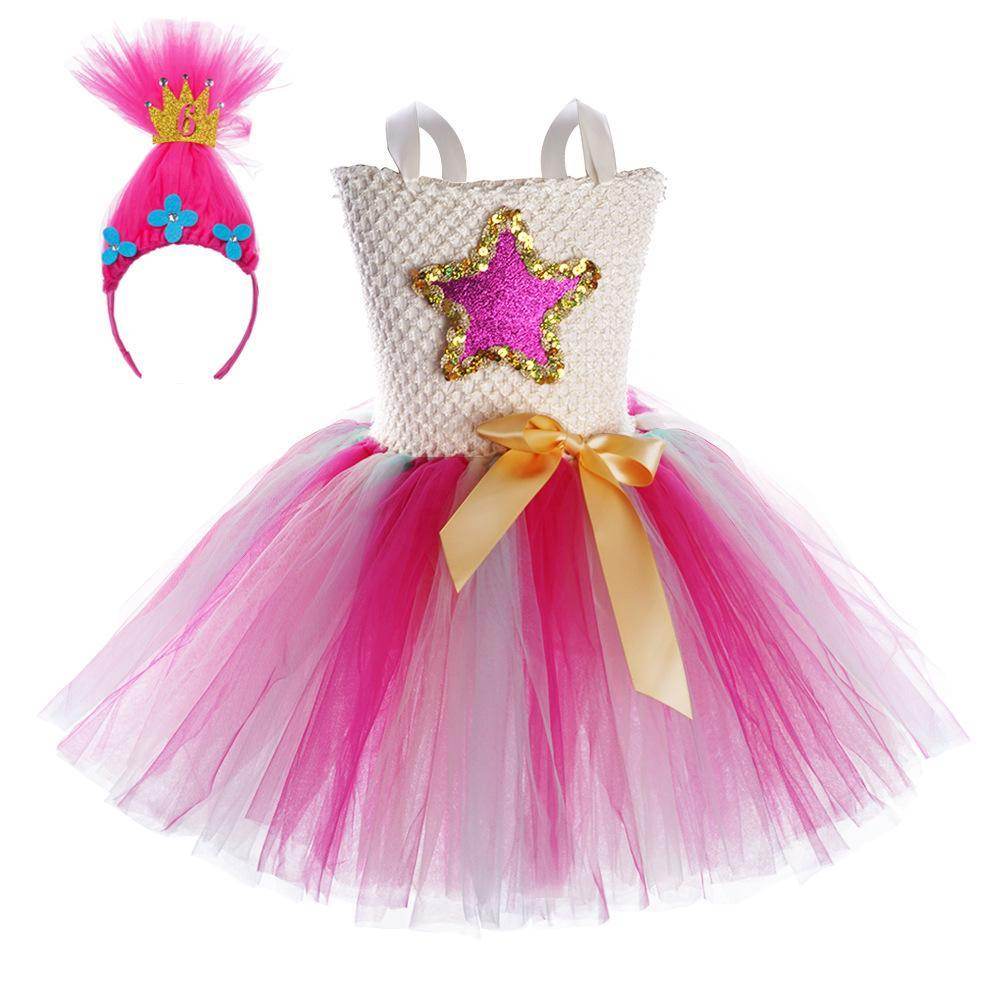 Trolls Girls gown Princess Poppy dress Birthday party ball - zzcosplay